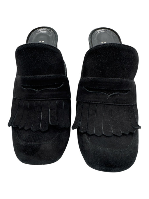 Barneys New York Shoe Size 37.5 Black Suede Fringe High Heel Loafer Mules Black / 37.5