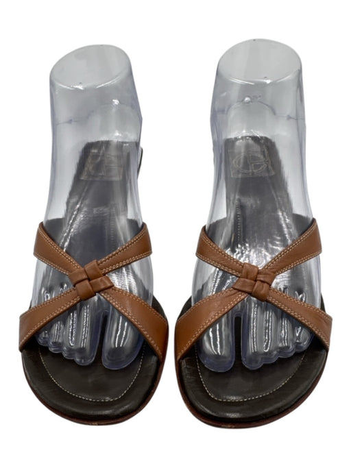 Cole Haan Shoe Size 37.5 Brown Leather Slip On Strappy Stacked Heel Sandals Brown / 37.5