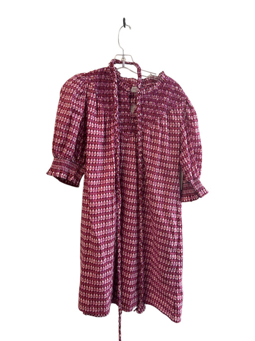 Olivia James Size M Pink Cotton 3/4 Sleeve Abstract Print V Neck Dress Pink / M
