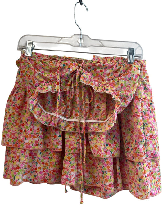 Mumu Size S Pink & Multi Polyester Elastic Waist Floral Print Cropped Skirt Pink & Multi / S