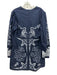 Anna Kate Size L Navy Blue & White Cotton Tigers & Floral Paisley V Neck Dress Navy Blue & White / L