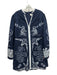 Anna Kate Size L Navy Blue & White Cotton Tigers & Floral Paisley V Neck Dress Navy Blue & White / L