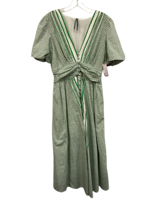 Anthropologie Size Small Green & White Cotton Short Sleeve Dotted Maxi Dress Green & White / Small