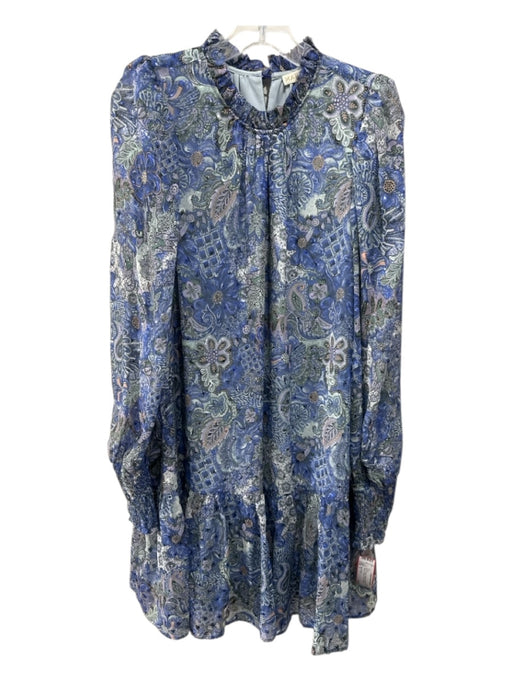 Marie Oliver Size 1 Blue, Purple, Orange Silk Blend Long Sleeve Paisley Dress Blue, Purple, Orange / 1