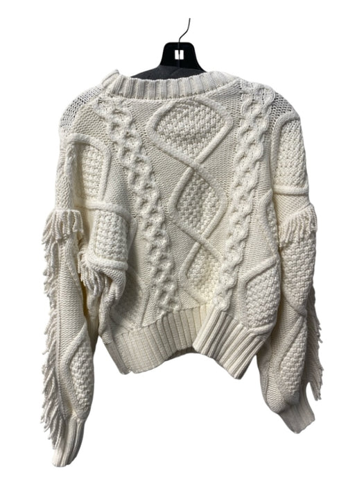 Line & Dot Size XS White Cotton Blend Cable Knit Long Sleeve Crew Neck Sweater White / XS