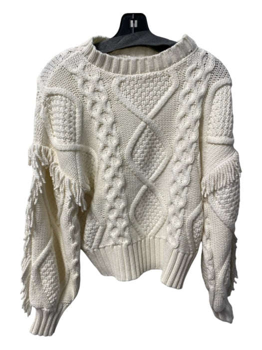 Line & Dot Size XS White Cotton Blend Cable Knit Long Sleeve Crew Neck Sweater White / XS