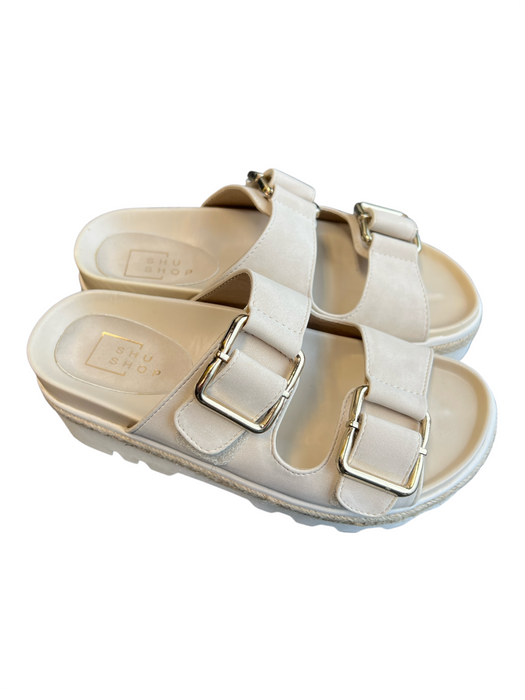 Shu Shop Shoe Size 7 1/2 Taupe Manmade Material Platform Slide Open Toe Shoes Taupe / 7 1/2