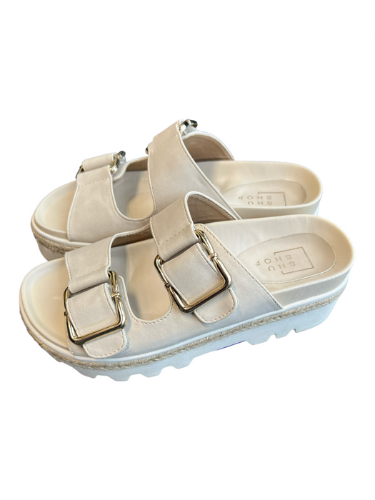 Shu Shop Shoe Size 7 1/2 Taupe Manmade Material Platform Slide Open Toe Shoes Taupe / 7 1/2