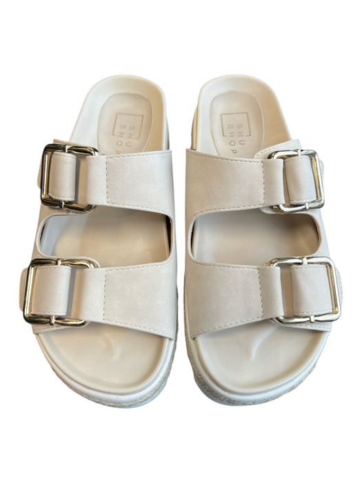 Shu Shop Shoe Size 7 1/2 Taupe Manmade Material Platform Slide Open Toe Shoes Taupe / 7 1/2