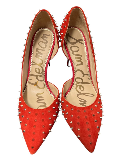 Sam Edelman Shoe Size 8 Red Suede Spike Detail Stiletto Pointed Toe Pump Shoes Red / 8