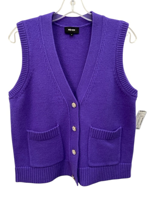 Me & Em Size S Purple Wool & Cashmere V Neck Sleeveless bejeweled buttons Vest Purple / S