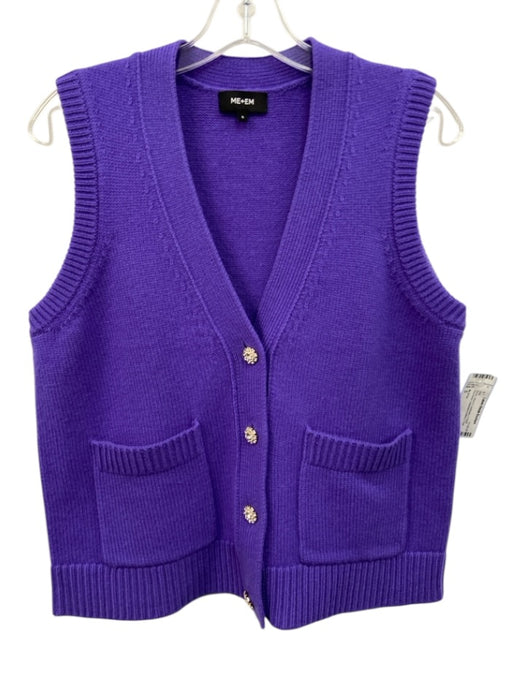 Me & Em Size S Purple Wool & Cashmere V Neck Sleeveless bejeweled buttons Vest Purple / S