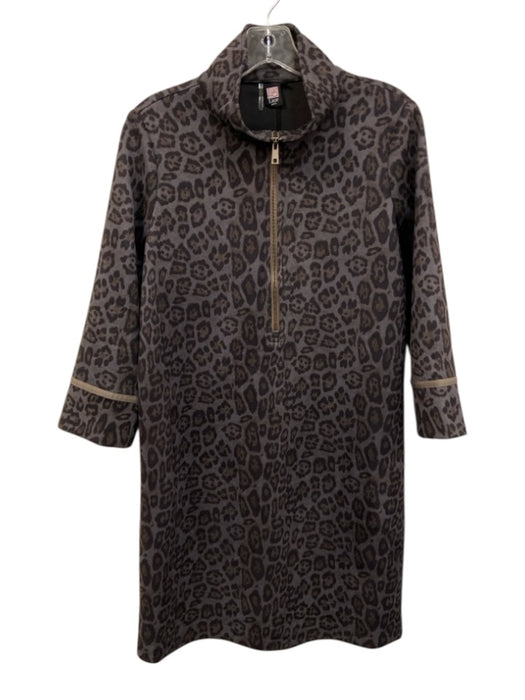 Lior Paris Size M Gray, Brown & Black Polyester & Spandex Mock Neck Dress Gray, Brown & Black / M