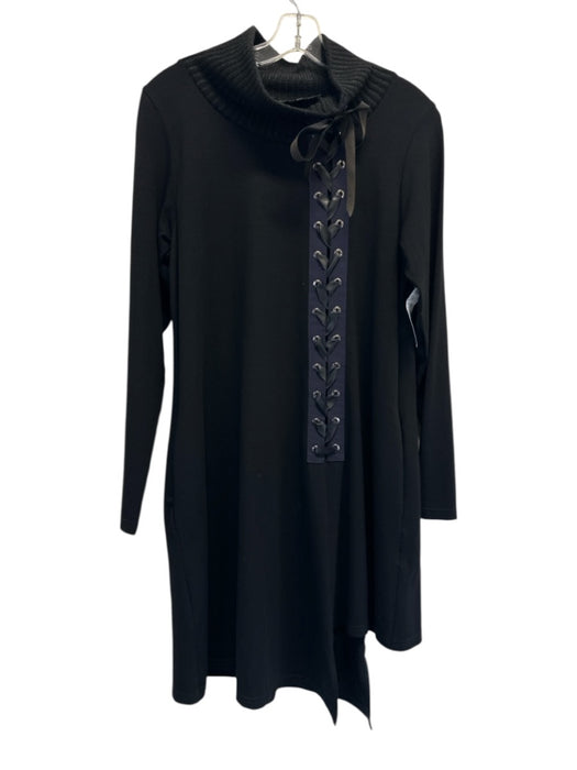 NY 77 Size 1 Black & Navy Blue Viscose Blend Knit neck Front Lace Up Dress Black & Navy Blue / 1