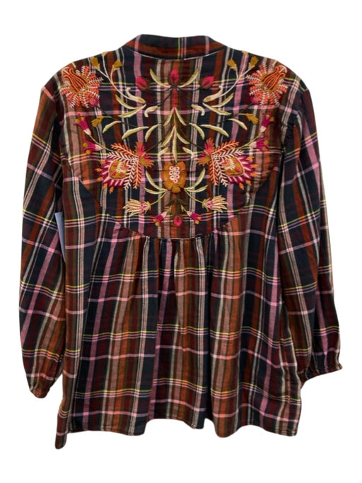 Johnny Was Workshop Size S Orange, Blue, & Multi Cotton & Polyester V Neck Top Orange, Blue, & Multi / S