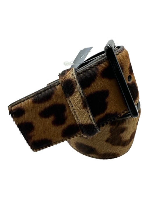 Yves Saint Laurent Tan & Brown Pony Hair & Leather Wide Leopard Print Belts Tan & Brown / 32