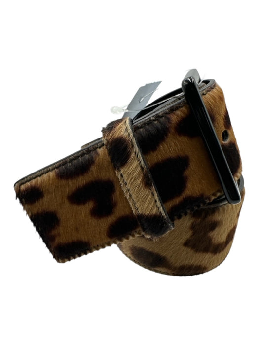 Yves Saint Laurent Tan & Brown Pony Hair & Leather Wide Leopard Print Belts Tan & Brown / 32