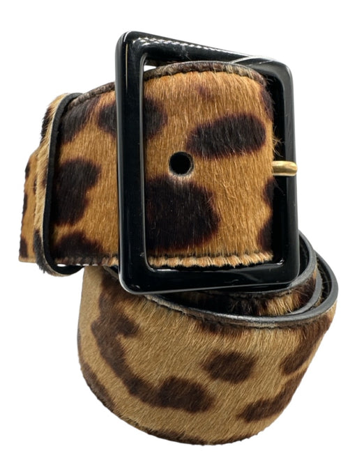 Yves Saint Laurent Tan & Brown Pony Hair & Leather Wide Leopard Print Belts Tan & Brown / 32