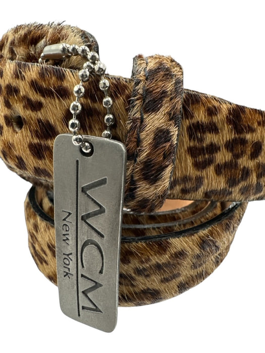 WCM Tan & Brown Pony Hair & Leather Leopard Print Thin Buckle Belts Tan & Brown / 12