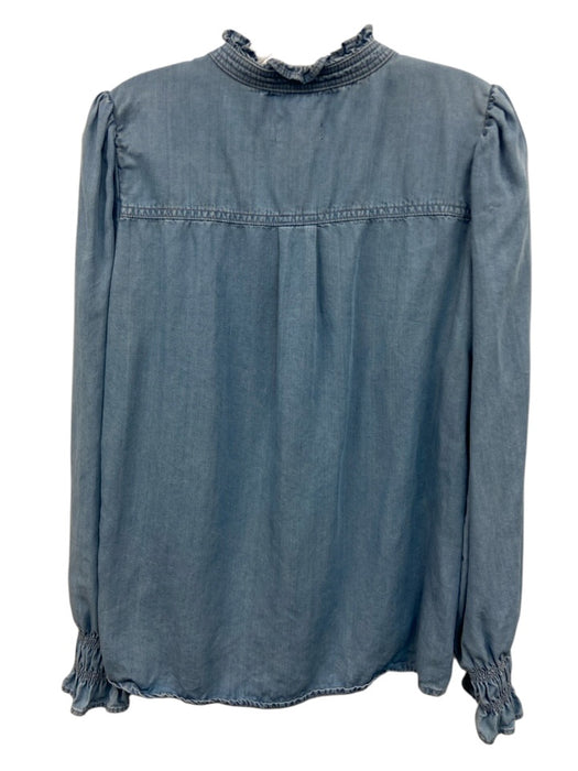 ME+EM Size 6 Light Wash Cotton Long Sleeve Ruffles Button Up Top Light Wash / 6