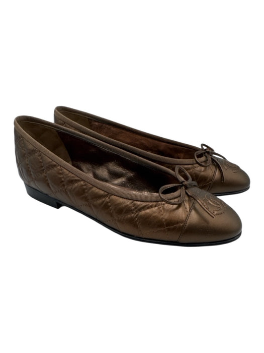 Chanel Shoe Size 37 Bronze brown Leather Round Toe Quilted Toe Cap Flats Bronze brown / 37