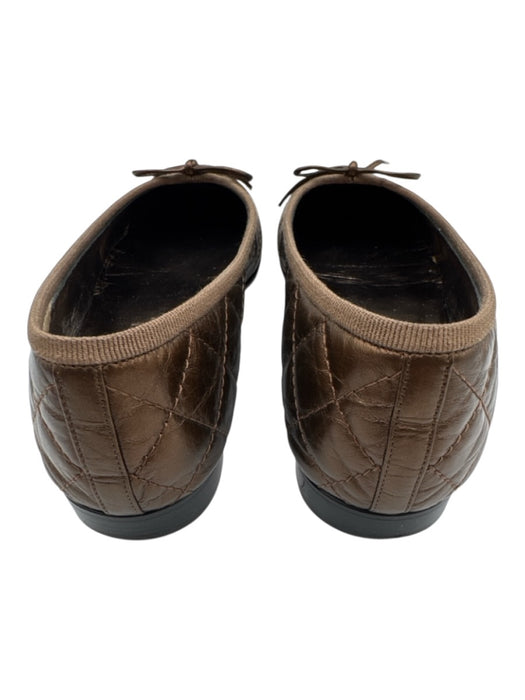 Chanel Shoe Size 37 Bronze brown Leather Round Toe Quilted Toe Cap Flats Bronze brown / 37