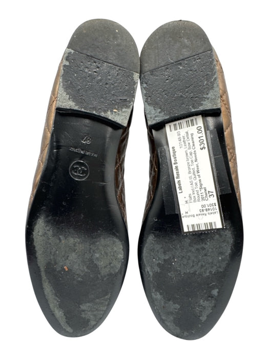 Chanel Shoe Size 37 Bronze brown Leather Round Toe Quilted Toe Cap Flats Bronze brown / 37