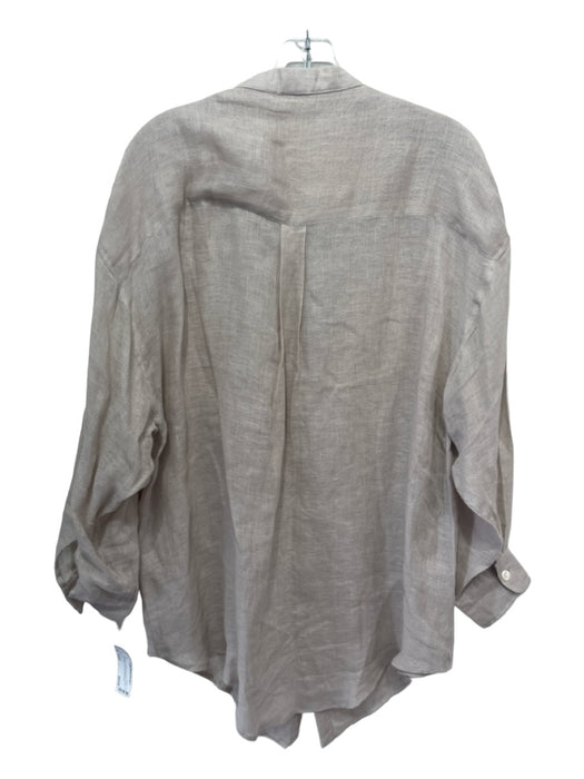 Vitamin A Size Small Light taupe Linen Long Sleeve Button Up V Neck Top Light taupe / Small