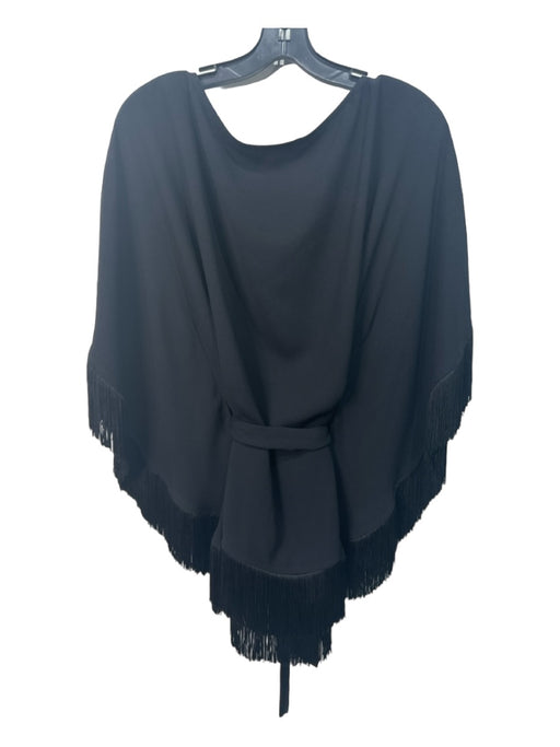 Trina Turk Size L Black Polyester Blend Wide Neck Drop Shoulder Fringe Top Black / L