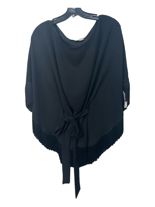 Trina Turk Size L Black Polyester Blend Wide Neck Drop Shoulder Fringe Top Black / L