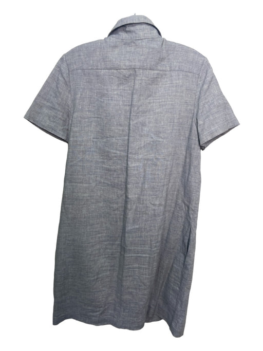 Theory Size L Gray Linen Blend Collared Button Up Short Sleeve Below Knee Dress Gray / L