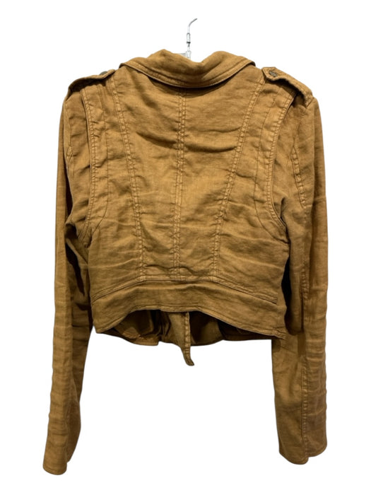 Free People Size 6 Brown Linen & Rayon Long Sleeve Zip Up Collar Jacket Brown / 6
