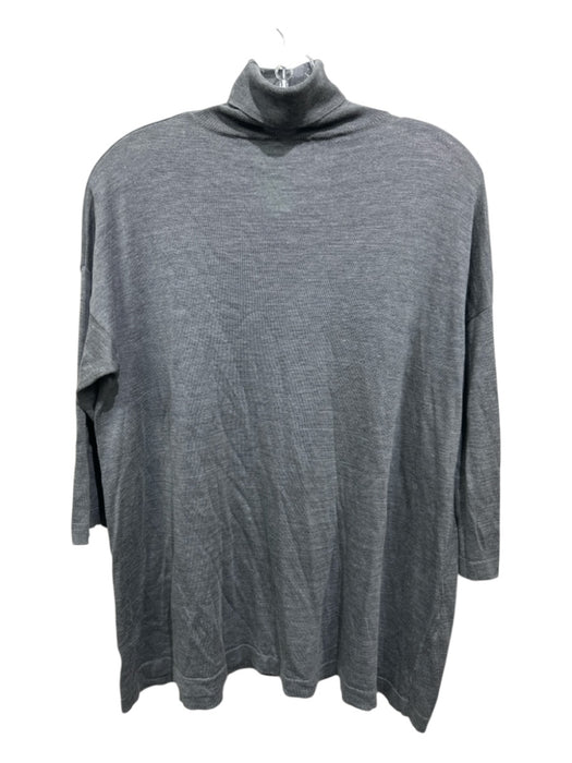 6397 Size M Gray Silk & Cotton Turtle Neck 3/4 Sleeve Knit Top Gray / M