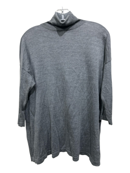 6397 Size M Gray Silk & Cotton Turtle Neck 3/4 Sleeve Knit Top Gray / M