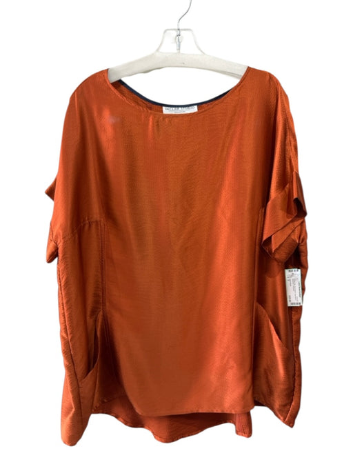 Inclan Studio Size S Orange Silk Short Sleeve Cap Sleeve Seersucker Top Orange / S