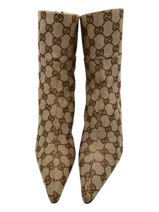 Gucci Shoe Size 36 1/2 Tan & brown Canvas Guccisima Pointed Toe Back Zip Booties Tan & brown / 36 1/2