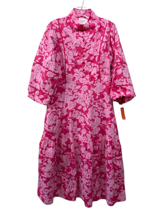 Hyacinth House Size S Pink Cotton 1/2 Button 3/4 Balloon Sleeve Floral Dress Pink / S