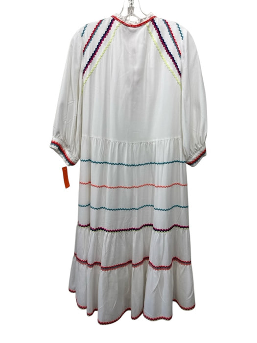 Crosby Size S White & Multi Tencel & Cotton Tie Neck Tassles Maxi Dress White & Multi / S