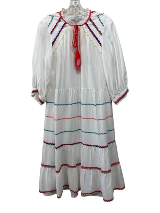 Crosby Size S White & Multi Tencel & Cotton Tie Neck Tassles Maxi Dress White & Multi / S