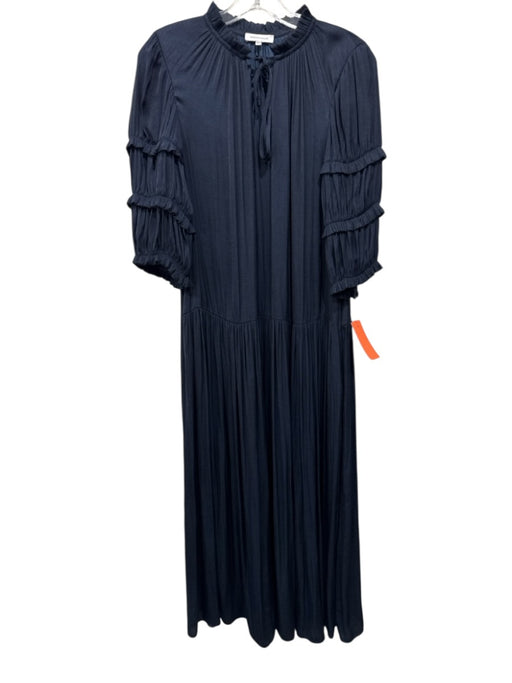 Rebecca Taylor Size S Navy Poly Blend Long Sleeve Keyhole Neck Maxi Dress Navy / S