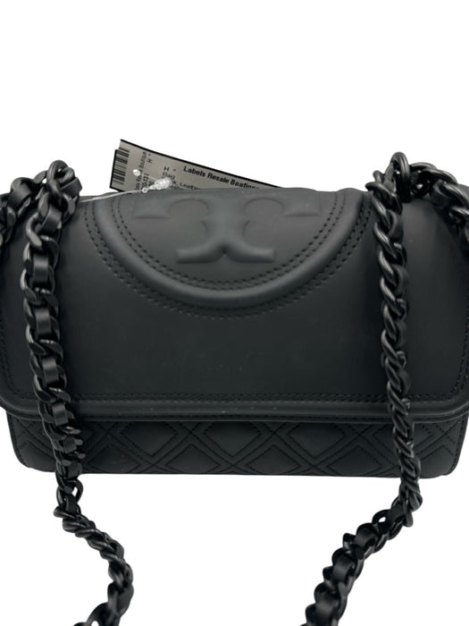 Tory Burch Black Leather Magnetic Closure Matte Crossbody Bag Black