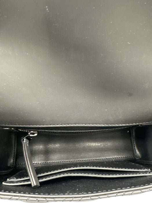 Tory Burch Black Leather Magnetic Closure Matte Crossbody Bag Black