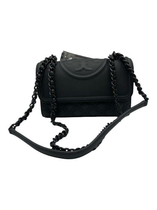 Tory Burch Black Leather Magnetic Closure Matte Crossbody Bag Black