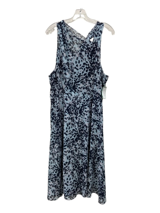 Donna Karan Size 12 Blue & Navy Print Polyester Abstract Sleeveless Dress Blue & Navy Print / 12