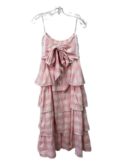 Sue Sartor Size S Pink & White Cotton Gingham Ruffled Tiered Tie Back Dress Pink & White / S