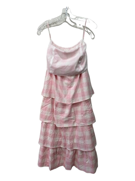 Sue Sartor Size S Pink & White Cotton Gingham Ruffled Tiered Tie Back Dress Pink & White / S