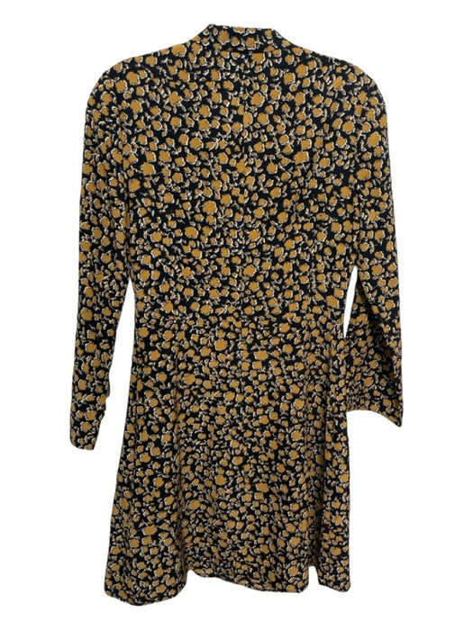 Derek Lam 10 Crosby Size 0 Black & Gold Silk Floral V Neck Cutout Dress Black & Gold / 0