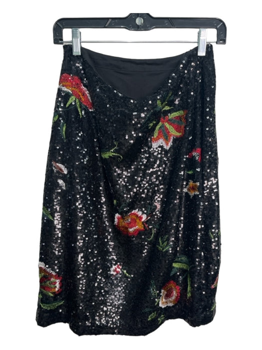 Maeve Size 0 Black, Red & Green Viscose Sequin Floral Midi Skirt Black, Red & Green / 0