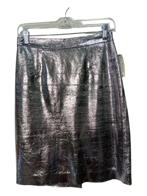 Milly Size 2 Silver Metallic Lamb leather Front Zip Midi Skirt Silver Metallic / 2