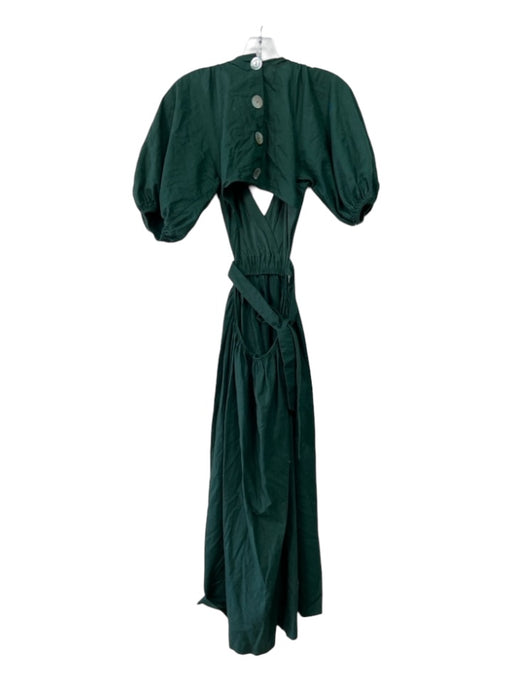 All About May Size 2 Deep Green COTTON & LINEN Surplice Short Puff Sleeve Dress Deep Green / 2